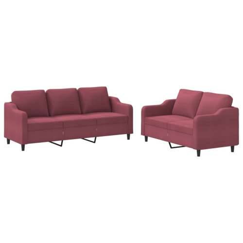 2-dijelni set sofa s jastucima crvena boja vina od tkanine - boja crnog vina s jastučićima Cijena