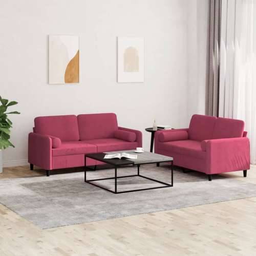 2-dijelni set sofa s jastucima crvena boja vina baršunasti - boja crnog vina s jastučićima Cijena