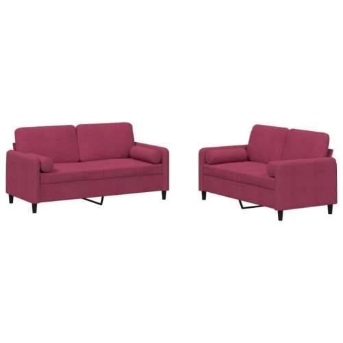 2-dijelni set sofa s jastucima crvena boja vina baršunasti - boja crnog vina s jastučićima Cijena