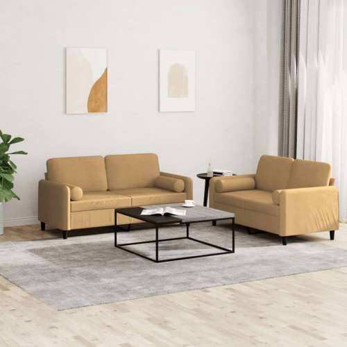 2-dijelni set sofa s jastucima smeđi baršunasti - Smeđa s jastučićima Cijena