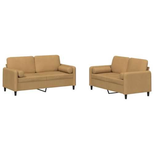 2-dijelni set sofa s jastucima smeđi baršunasti - Smeđa s jastučićima Cijena