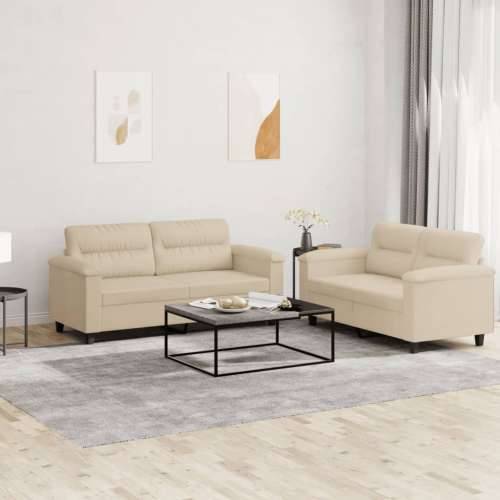 2-dijelni set sofa s jastucima krem od mikrovlakana - Krema Bez oslonca za noge Cijena