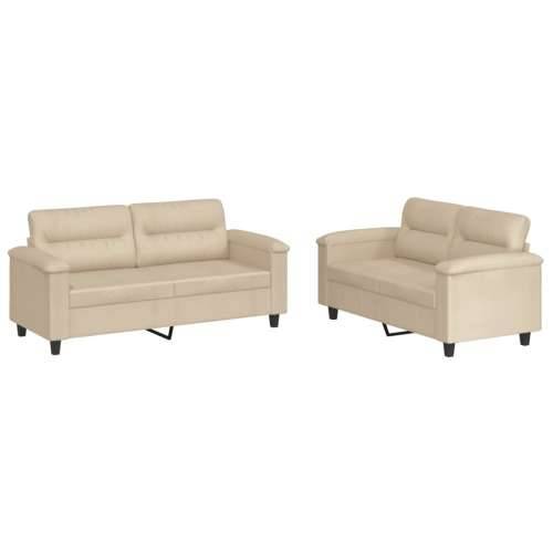 2-dijelni set sofa s jastucima krem od mikrovlakana - Krema Bez oslonca za noge Cijena