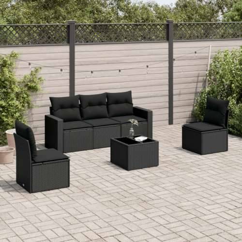 Vrtna garnitura - 6-dijelni set vrtnih sofa s jastucima crni od poliratana - Crna 1 Sa stolom Cijena