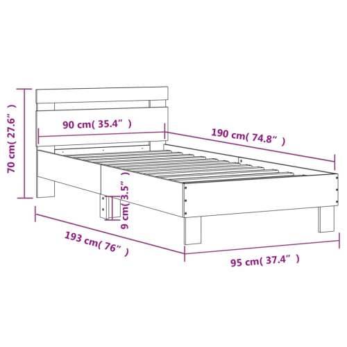 Okvir kreveta bez madraca s uzglavljem boja hrasta 90x190 cm - Dimljeni hrast 90 x 190 cm Cijena
