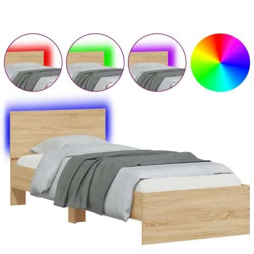 Okvir za krevet s uzglavljem i LED svjetlima boja hrasta sonome - sonoma hrast 90 x 200 cm Cijena