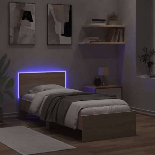 Okvir za krevet s uzglavljem i LED svjetlima boja hrasta sonome - sonoma hrast 90 x 200 cm Cijena