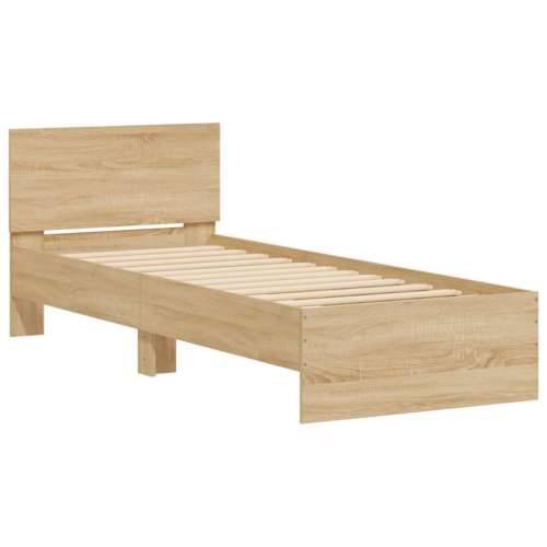 Okvir za krevet s uzglavljem i LED svjetlima boja hrasta sonome - sonoma hrast 90 x 200 cm Cijena