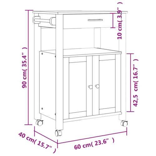 Kuhinjska kolica MONZA 60x40x90 cm od masivne borovine - Siva 60 x 40 x 90 cm Cijena