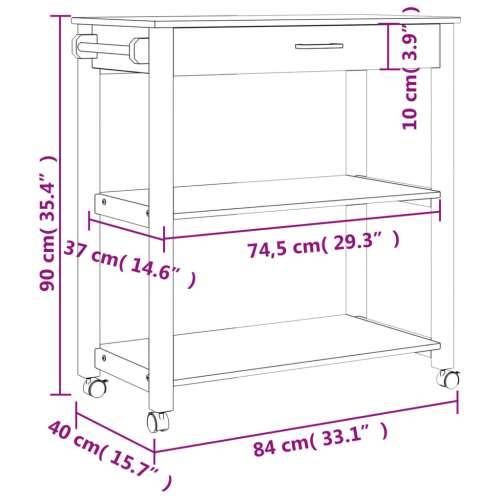 Kuhinjska kolica MONZA 84 x 40 x 90 cm od masivne borovine - Bijela 84 x 40 x 90 cm Cijena