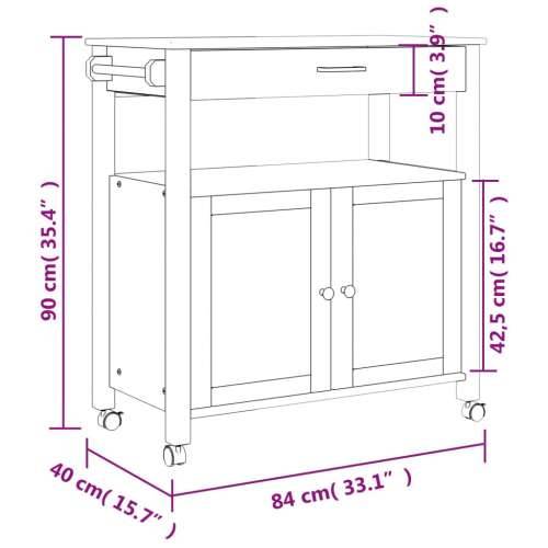 Kuhinjska kolica MONZA 84 x 40 x 90 cm od masivne borovine - Siva 84 x 40 x 90 cm Cijena