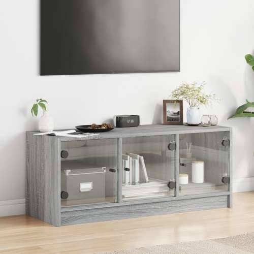 TV ormarić sa staklenim vratima siva boja hrasta 102x37x42 cm - Sivi hrast sonoma 1 Cijena