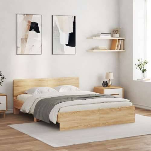 Okvir kreveta s uzglavljem boja hrasta 140 x 190 cm - sonoma hrast 140 x 190 cm Cijena