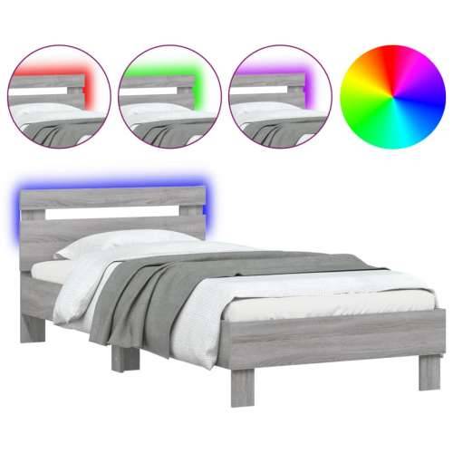 Okvir za krevet s uzglavljem i LED svjetlima boja sivog hrasta - Sivi hrast sonoma 75 x 190 cm Cijena