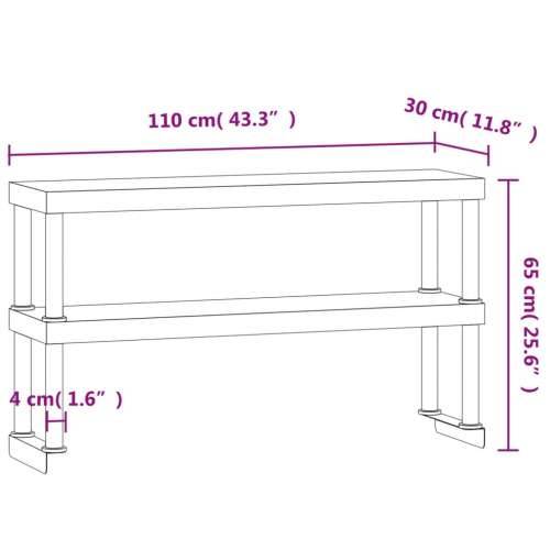 Polica za radni stol s 2 razine 110x30x65 cm nehrđajući čelik - 110 x 30 x 65 cm 1 Cijena