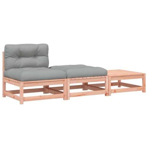 Vrtna sofa bez naslona za ruke s jastucima i tabureima - Prirodni douglas 1 stolica + 2x tabure Cijena