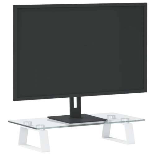 Stalak za monitor bijeli 40 x 20 x 8 cm kaljeno staklo i metal Cijena