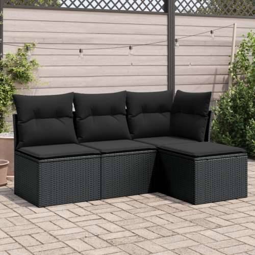 Vrtna garnitura - 4-dijelni set vrtnih sofa od poliratana s jastucima crni - Crna Bez stola 1 Cijena