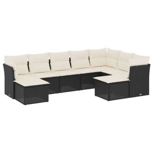 Vrtna garnitura - 9-dijelni set vrtnih sofa s jastucima crni od poliratana - Crna i krem Bez stola 1 Cijena