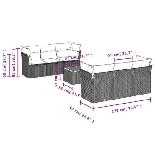 Vrtna garnitura - 7-dijelni set vrtnih sofa od poliratana s jastucima crni - Crna 1 Cijena