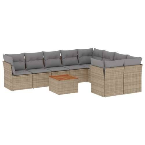 Vrtna garnitura - 10-dijelni set vrtnih sofa s jastucima bež od poliratana - bež i siva 4x kutna + 5x srednja + stol 1 Cijena