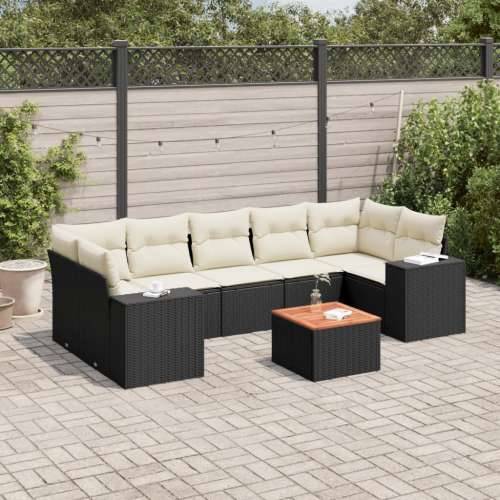 Vrtna garnitura - 8-dijelni set vrtnih sofa od poliratana s jastucima crni - Crna i krem 1 Cijena