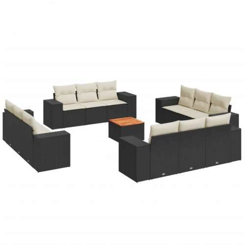 Vrtna garnitura - 13-dijelni set vrtnih sofa s jastucima poliratan crni - Crna i krem 1 Cijena