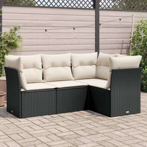 Vrtna garnitura - 4-dijelni set vrtnih sofa od poliratana s jastucima crni - Crna i krem Bez stola 1 Cijena
