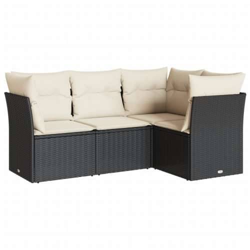 Vrtna garnitura - 4-dijelni set vrtnih sofa od poliratana s jastucima crni - Crna i krem Bez stola 1 Cijena