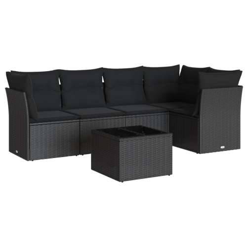 Vrtna garnitura - 6-dijelni set vrtnih sofa s jastucima crni od poliratana - Crna Sa stolom 1 Cijena