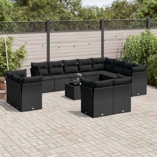 Vrtna garnitura - 13-dijelni set vrtnih sofa s jastucima poliratan crni - Crna Sa stolom 1 Cijena