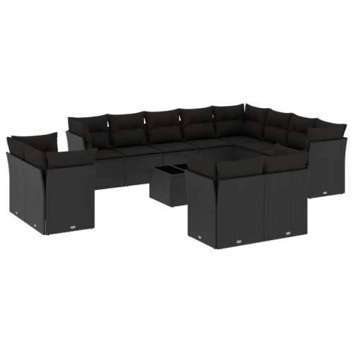 Vrtna garnitura - 13-dijelni set vrtnih sofa s jastucima poliratan crni - Crna Sa stolom 1 Cijena