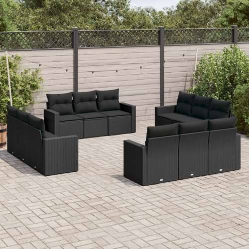 Vrtna garnitura - 12-dijelni set vrtnih sofa od poliratana s jastucima crni - Crna Bez stola 1 Cijena