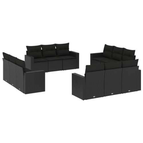 Vrtna garnitura - 12-dijelni set vrtnih sofa od poliratana s jastucima crni - Crna Bez stola 1 Cijena