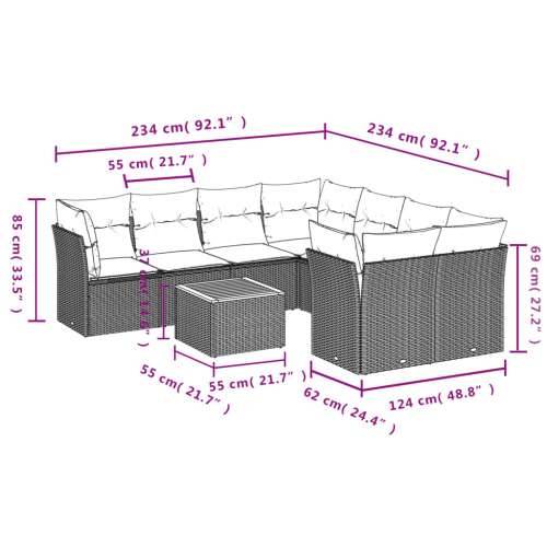Vrtna garnitura - 9-dijelni set vrtnih sofa od poliratana s jastucima sivi - Siva 4x kutna + stol + 4x srednja 1 Cijena