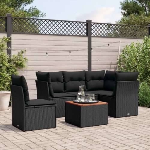 Vrtna garnitura - 6-dijelni set vrtnih sofa s jastucima crni od poliratana - Crna 2x middle + table + 3x corner 1 Cijena