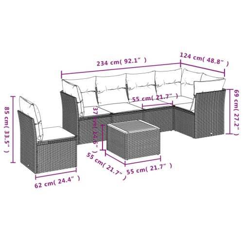 Vrtna garnitura - 7-dijelni set vrtnih sofa od poliratana s jastucima crni - Crna 3x srednja + stol + 3x kutna 1 Cijena