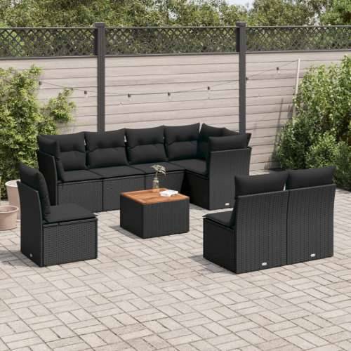Vrtna garnitura - 9-dijelni set vrtnih sofa s jastucima crni od poliratana - Crna 1 Cijena