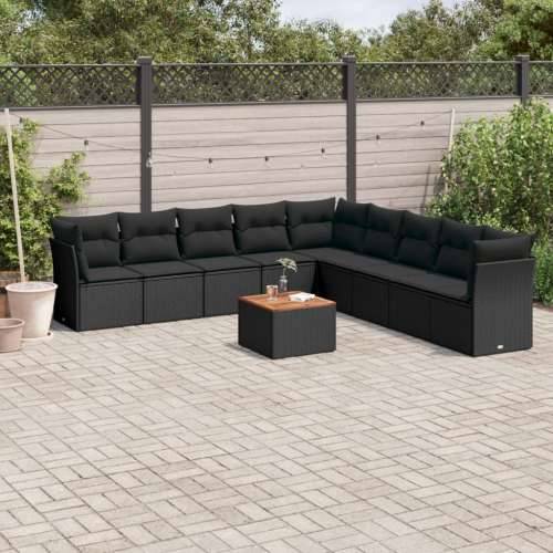 Vrtna garnitura - 10-dijelni set vrtnih sofa s jastucima crni od poliratana - Crna 1 Cijena