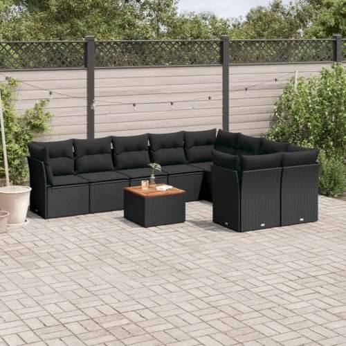 Vrtna garnitura - 10-dijelni set vrtnih sofa s jastucima crni od poliratana - Crna 4x kutna + 5x srednja + stol 1 Cijena