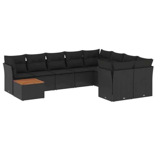 Vrtna garnitura - 10-dijelni set vrtnih sofa s jastucima crni od poliratana - Crna 4x kutna + stol + 5x srednja 1 Cijena
