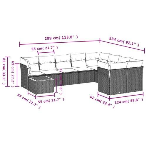 Vrtna garnitura - 10-dijelni set vrtnih sofa s jastucima crni od poliratana - Crna 4x kutna + stol + 5x srednja 1 Cijena