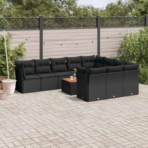 Vrtna garnitura - 11-dijelni set vrtnih sofa od poliratana s jastucima crni - Crna 6x srednja + 4x kutna + stol 1 Cijena