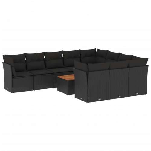 Vrtna garnitura - 11-dijelni set vrtnih sofa od poliratana s jastucima crni - Crna 6x srednja + 4x kutna + stol 1 Cijena