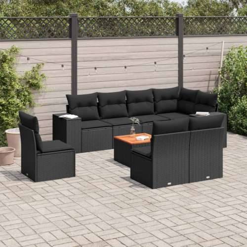 Vrtna garnitura - 9-dijelni set vrtnih sofa s jastucima crni od poliratana - Crna 1 Cijena