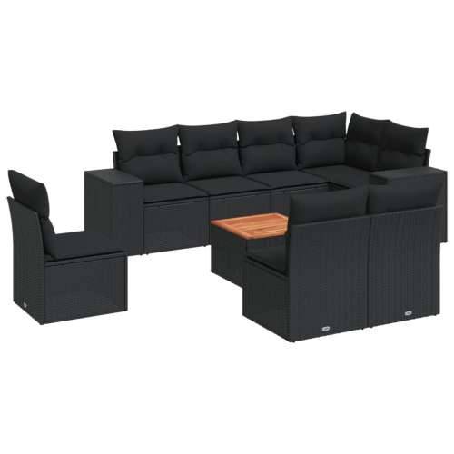 Vrtna garnitura - 9-dijelni set vrtnih sofa s jastucima crni od poliratana - Crna 1 Cijena