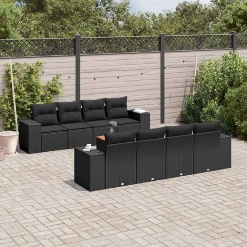 Vrtna garnitura - 9-dijelni set vrtnih sofa s jastucima crni od poliratana - Crna 1 Cijena