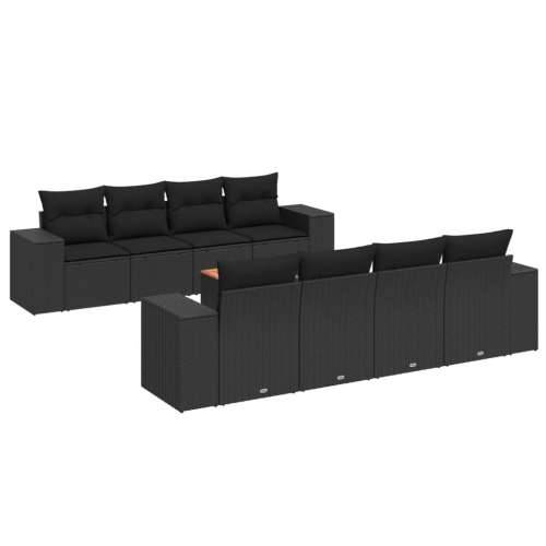 Vrtna garnitura - 9-dijelni set vrtnih sofa s jastucima crni od poliratana - Crna 1 Cijena