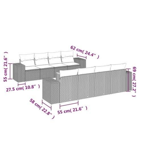 Vrtna garnitura - 9-dijelni set vrtnih sofa s jastucima crni od poliratana - Crna 1 Cijena
