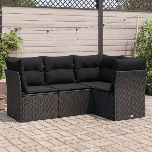 Vrtna garnitura - 4-dijelni set vrtnih sofa od poliratana s jastucima crni - Crna Bez stola 1 Cijena